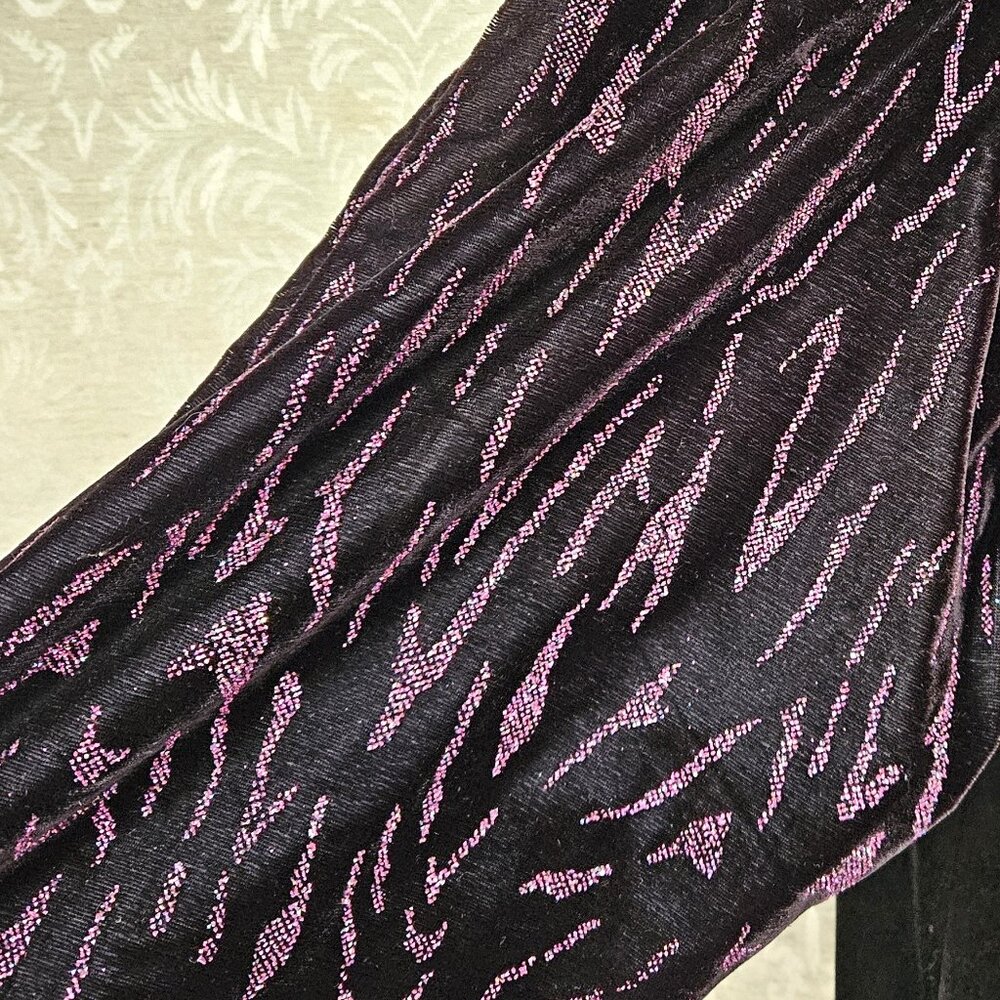 David Brown vintage black velvet hostess gown sparkling tigerstripe glitter slvs - Picture 3 of 5